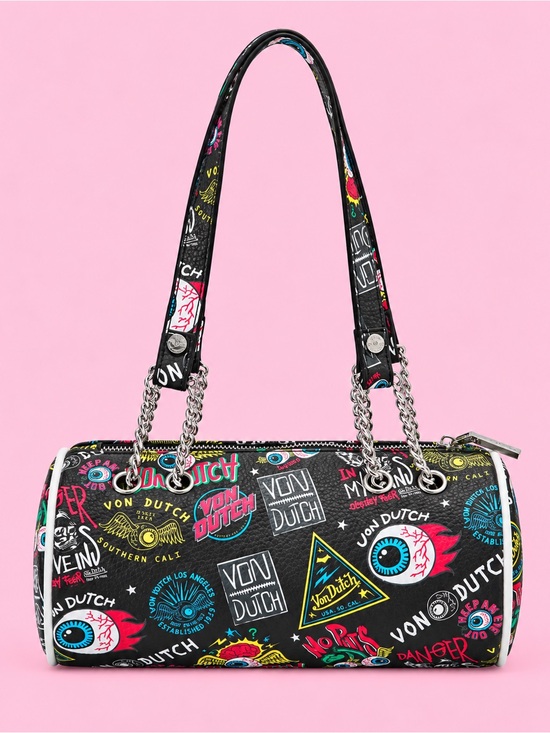 Von Dutch Handbags - Von Dutch Black Black Jax Barrel Bag